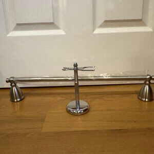 Chrome Towel Bar 19" -New-no screws-Includes a Used Shaving Brush & Razor Holder